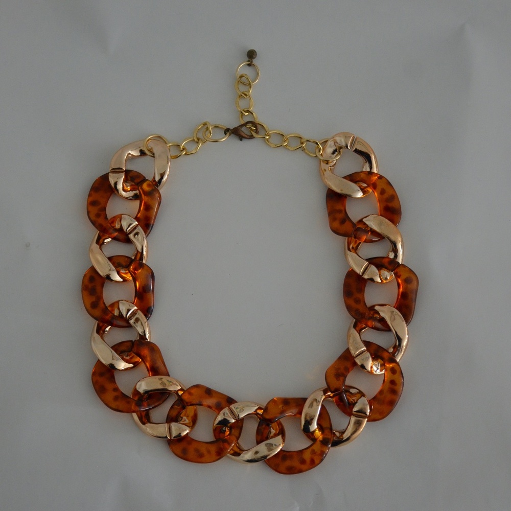 Vintage Tort & Gold Chain Link Statement Necklace